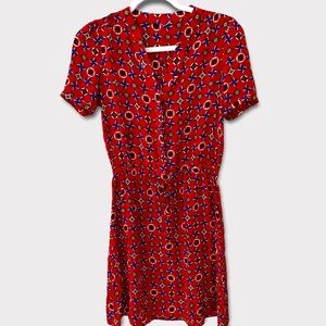 SILK size small red/blue/green short sleeve dress.. EUC VINTAGE